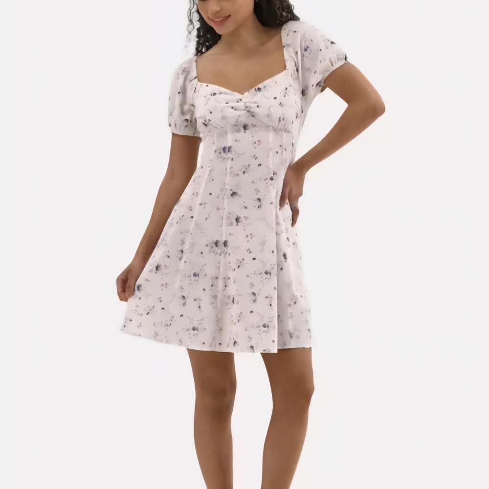 No Boundaries Ivory Floral V-Neck Smocked Midi Dress